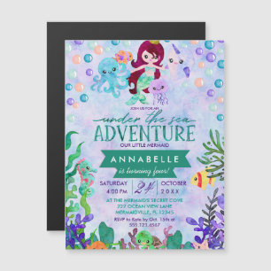 Magnétique Thème Mignonne Sirène Anniversaire Fête Invitation