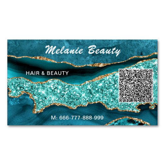 Magnétique Turquoise bleu turquoise QR Code Carte de visite m (devant)