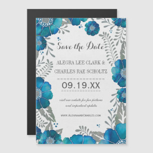 Magnetisch Blauw Aqua Bloemrijke Vintage Typografi Magnetische Uitnodiging
