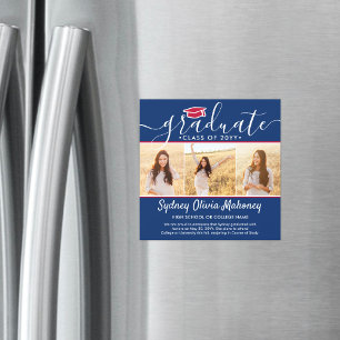 Magnetisch rood wit en blauw Afstuderen Magnetische Uitnodiging