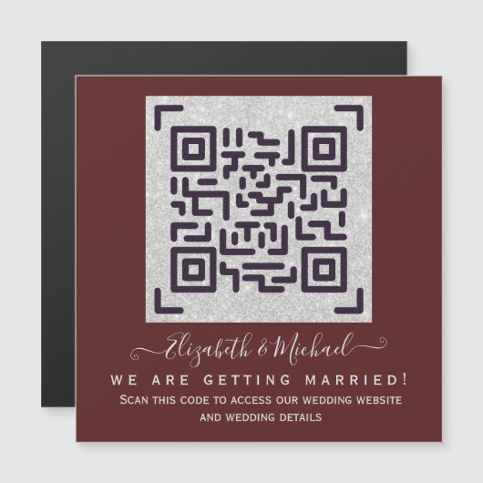MAGNETISCHE BURGUNDY QR SCANNING CODE Weddenschap  (Voorkant / Achterkant)