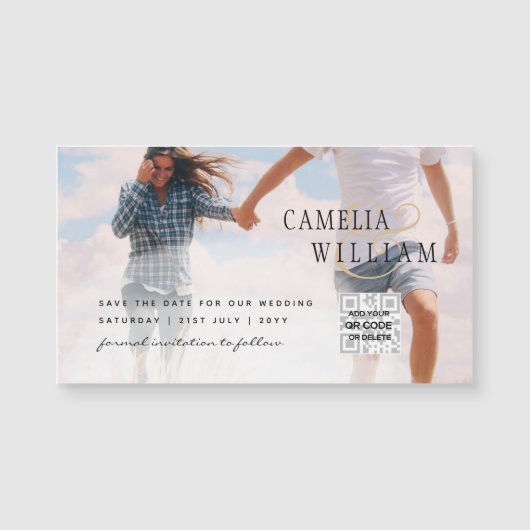 MAGNETISCHE FOTO Save Date QR Code Weddenschap Web (Voorkant)