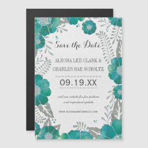 Magnetische Mint Groene Bloemen Typografie Uitnodiging