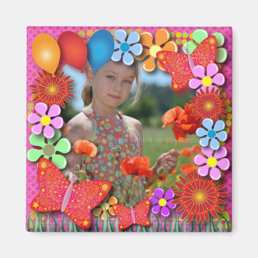 Magnets d'anniversaire : 003 Papillons et fleurs (Devant)