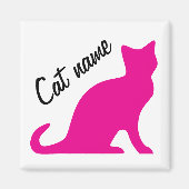 Magnets de silhouette de chat kitty rose avec nom (Devant)