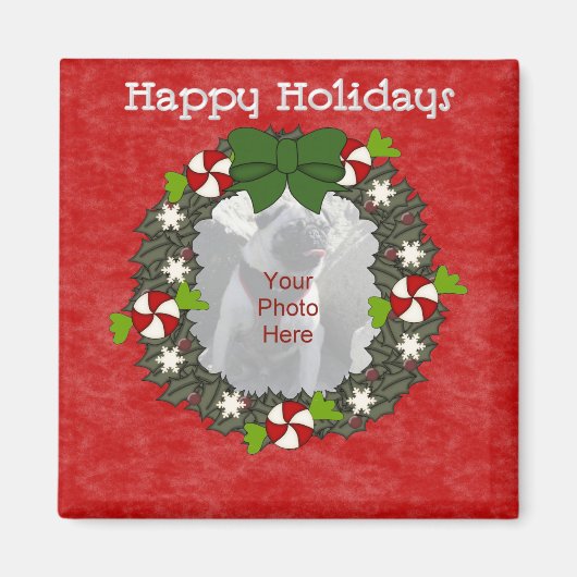 Magnets photo personnalisés de la couronne de Noël (Devant)
