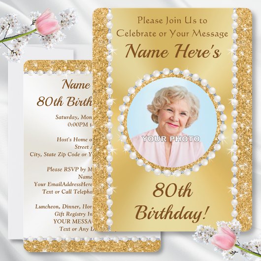 Magnifique, 80e anniversaire Invitations avec PHOT