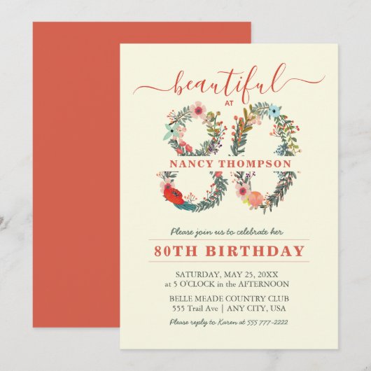 Magnifique à 80 Floral Number Invitation (Devant / Derrière)