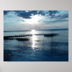 Magnifique affiche du coucher de soleil bleu à la