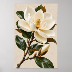 Magnifique Art Mural Botanique de Magnolia Vintage