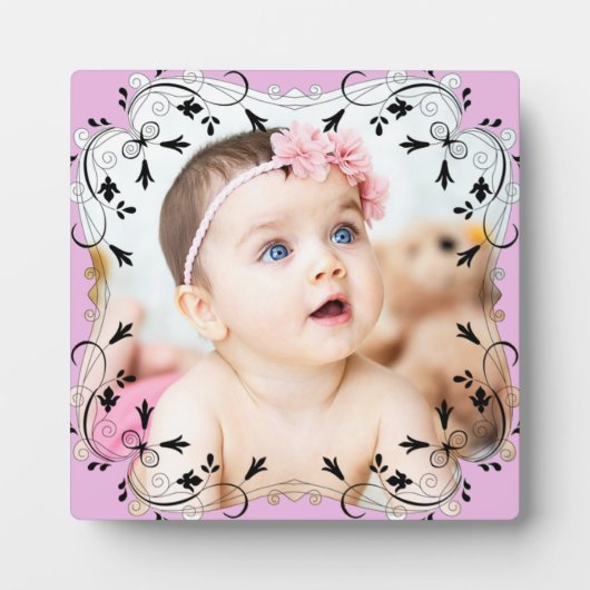 Magnifique Black Script Bordure Baby Photo Plaque (Devant)