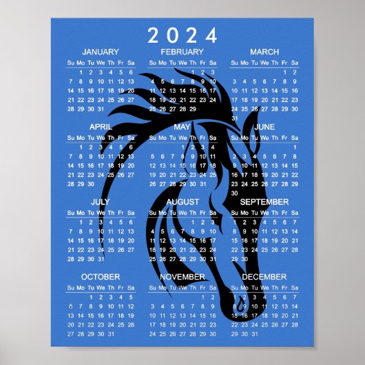 Magnifique Cheval Noir Calendrier 2024 Poster (Devant)