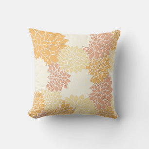 Magnifique Coussin à Motif de Dahlias Orange Vinta