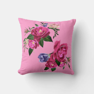 Magnifique Coussin de Jet avec Dessin de Roses