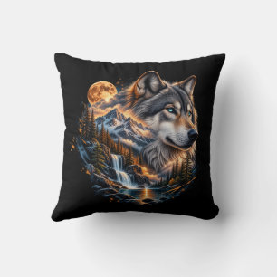 Magnifique Coussin de Jeté de Loup sous la Pleine