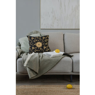 Magnifique Coussin de Jetée en Damassé Royal Noir
