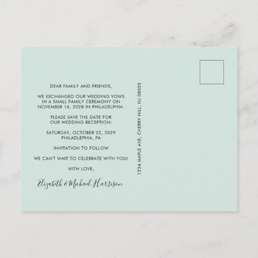 Magnifique faire-part de mariage mint pour récepti (Dos)