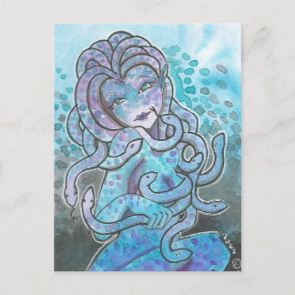 Magnifique Gorgon bleu Medusa Imaginaire Art Carte