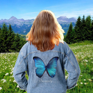 Magnifique grande veste en jean bleu papillon