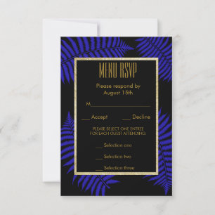 Magnifique Menu de Mariage Feuille de Fougère Bleu