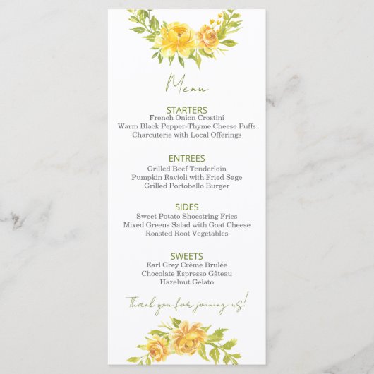 Magnifique Menu Floral Jaune (Devant)