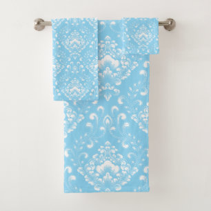 Magnifique motif floral bleu ciel et blanc