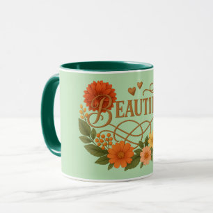 Magnifique mug à café floral élégant or et orange