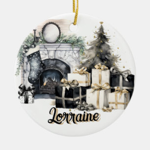 Magnifique ornement de Noël noir, blanc et or