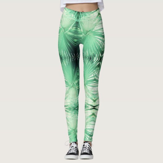 Magnifique Pale Green Palm Tree Leggings (Devant)