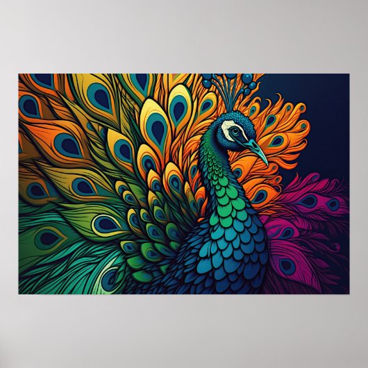 Magnifique Peacock Coloré, Style Art Déco (Devant)
