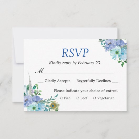 Magnifique Sapphire bleu Floral Chic Wedding RSVP (Devant)