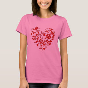 Magnifique T-shirt rouge floral cœur Saint-Valenti