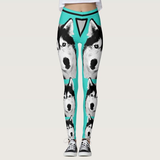 Magnifique Turquoise Sibérie Husky Chig Leggings (Devant)