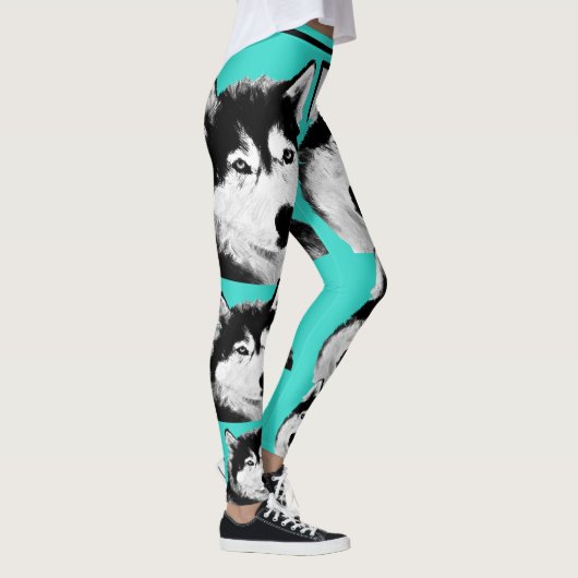 Magnifique Turquoise Sibérie Husky Chig Leggings (Droite)
