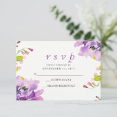 Magnifique Violet Floral Mariage RSVP Invitation (Debout devant)