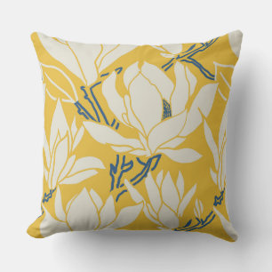Magnolia-afbeelding in gele patroon kussen