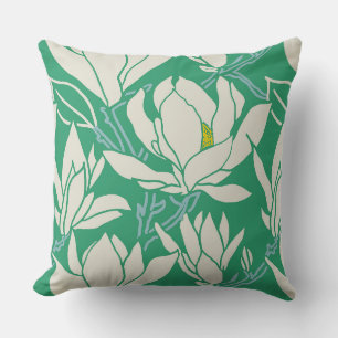 Magnolia-afbeelding in groen patroon kussen