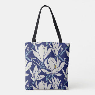 Magnolia-afbeelding in indigopatroon draagtas