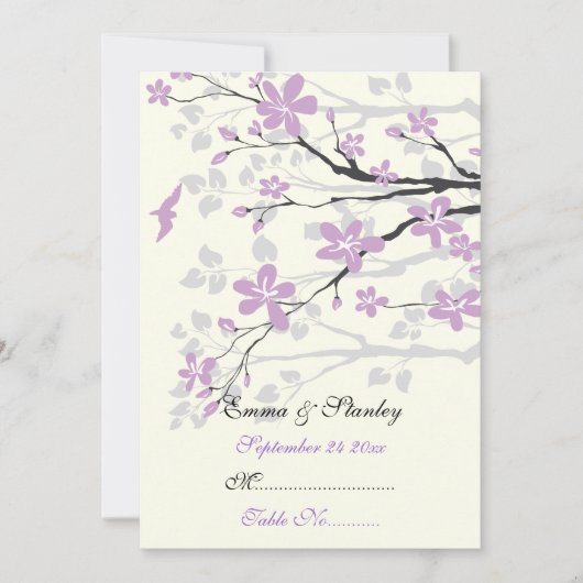 Magnolia avec fleurs violettes mariage carte de pl (Devant)