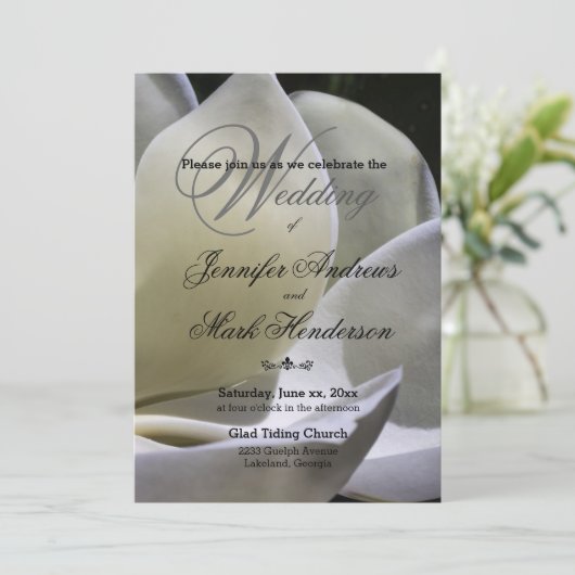 Magnolia blanche - Faire-part de mariage - noir et (Debout devant)