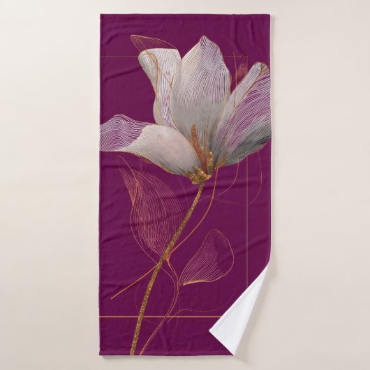 Magnolia blanche ligne dorée Magenta (Serviette de bain)