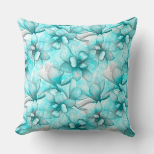 Magnolia Blauw Blauwgroen Bloemen Herhaal Patroon Kussen