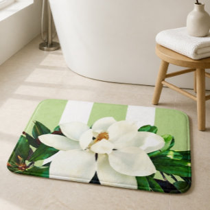 Magnolia Bloei Groene en Witte Gestreepte Badmat