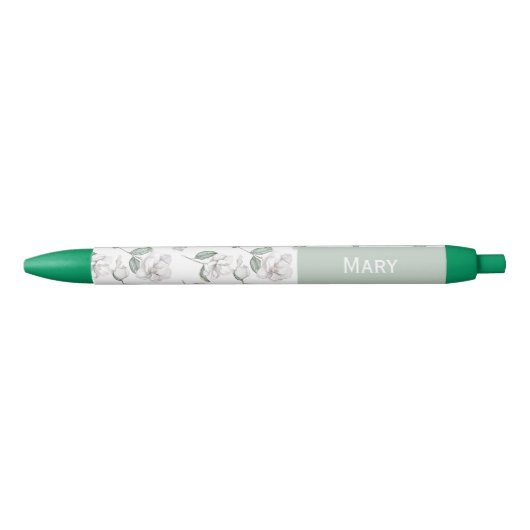 Magnolia Bloem Naam op Maat Blauwe Inkt Pen (Voorkant)