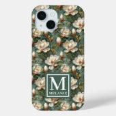 Magnolia Bloem Patroon Naam en Monogram Case-Mate iPhone Case (Achterkant)