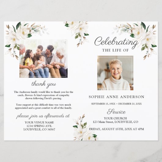 Magnolia Bloemen Begrafenisdienst Fotoprogramma (Voorkant)