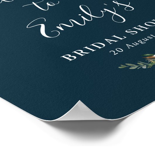 magnolia bloemen blauwe bruiloft welcome bord poster (Hoek)