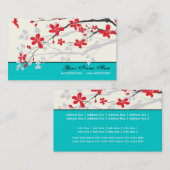 Magnolia bloemen rood turquoise blauw bloemig visitekaartje (Voorkant / Achterkant)