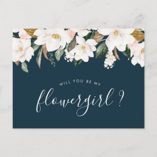 magnolia bloemen wil je mijn bloemenmeisje zijn ka uitnodiging briefkaart