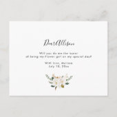 magnolia bloemen zal je mijn Flowergirl card zijn Uitnodiging Briefkaart (Achterkant)